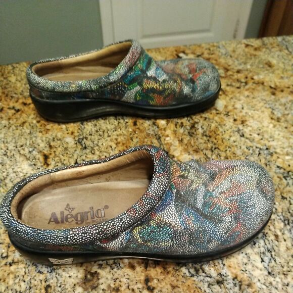 Alegria 'Kay 389' Multi Color Mules - Sz 6.5 US (37) Leather Butterfly Print - Picture 3 of 12